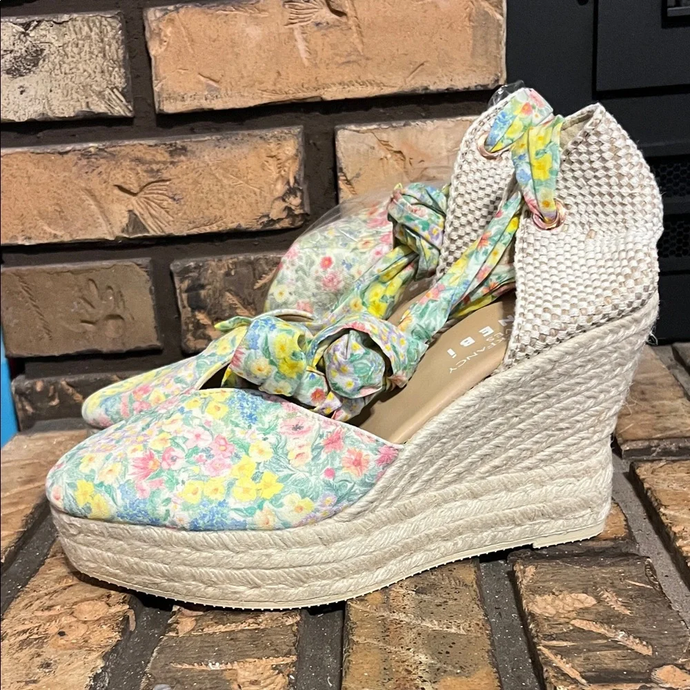 Loveshackfancy x Manebi Ankle-Tie Floral Suede Platform Espadrilles NWOT Size 40